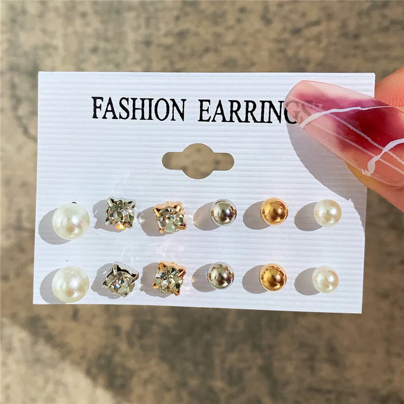 Bohemian Pearl Earrings Set 12 Pairs Geometric Women Jewelry