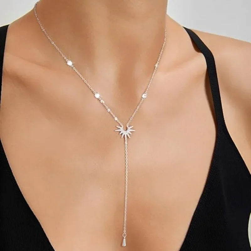 Elegant Y Shape Necklace Cubic Zirconia Tassel Choker Women