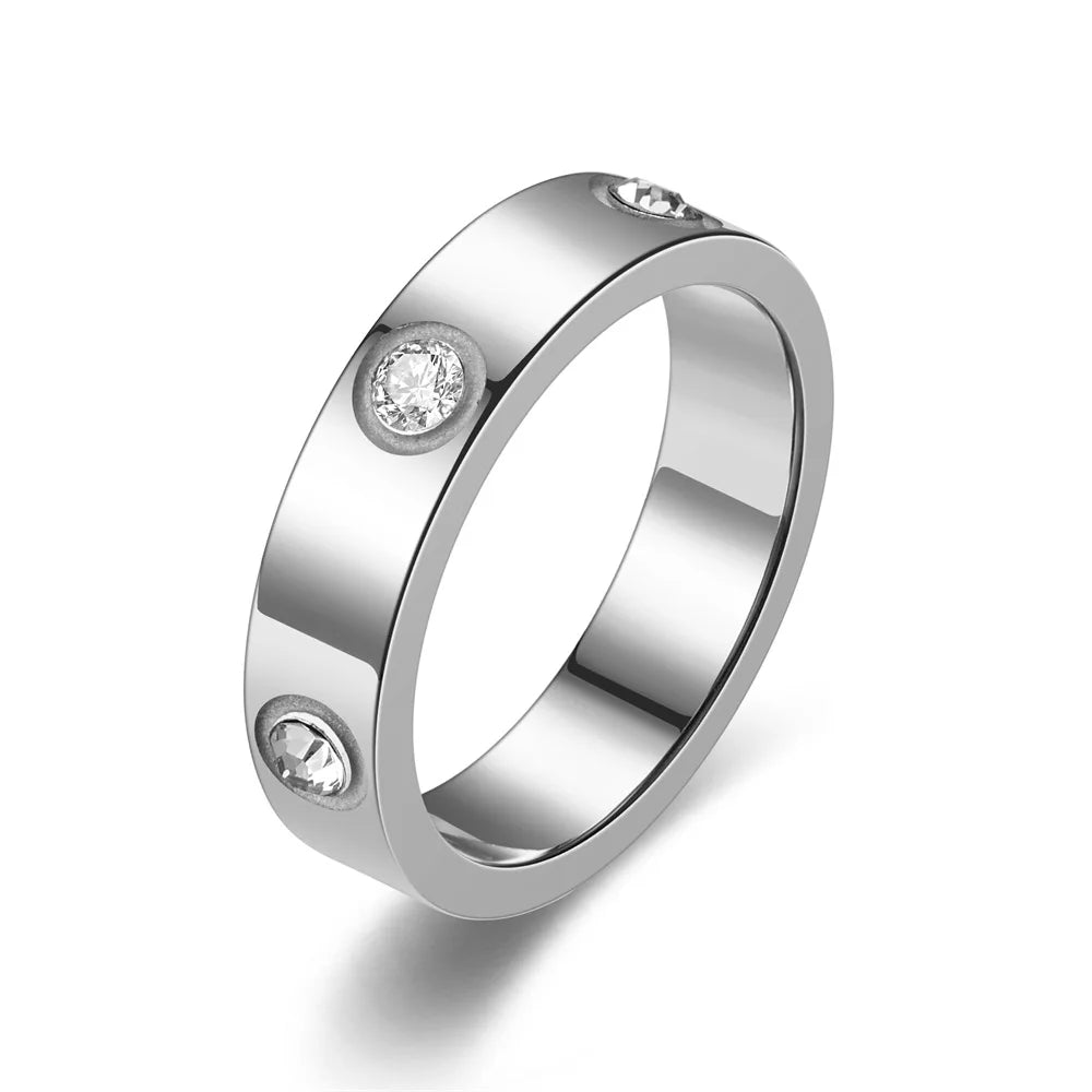 Unisex Classic Stainless Steel Diamond Ring Fashionable Accessory for Men And Women Jewelry Gift Size 5-11