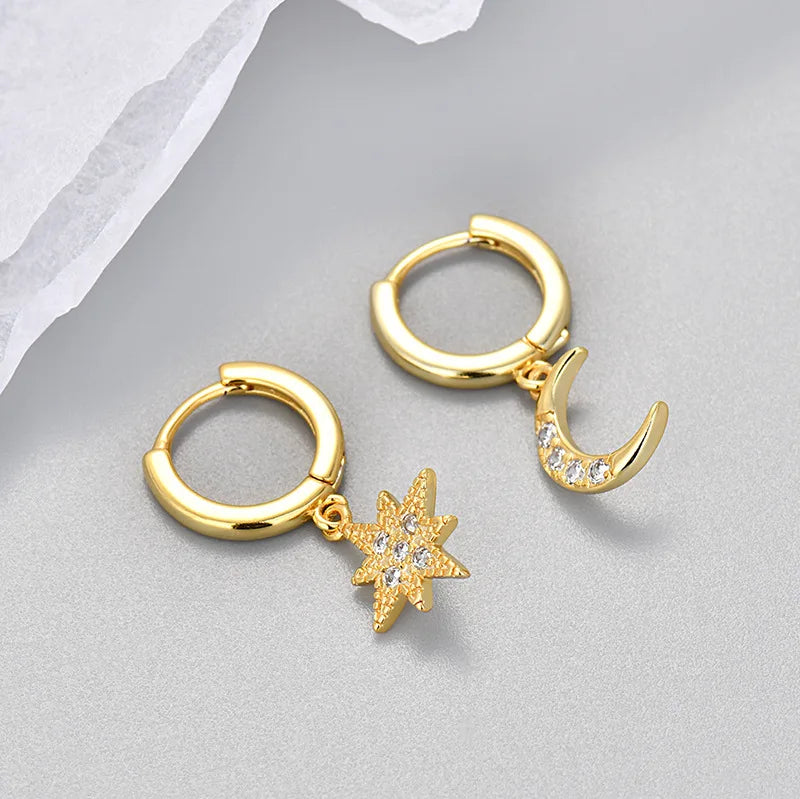 Zircon Star Hoop Earrings Stainless Steel Punk Unisex Rock Jewelry