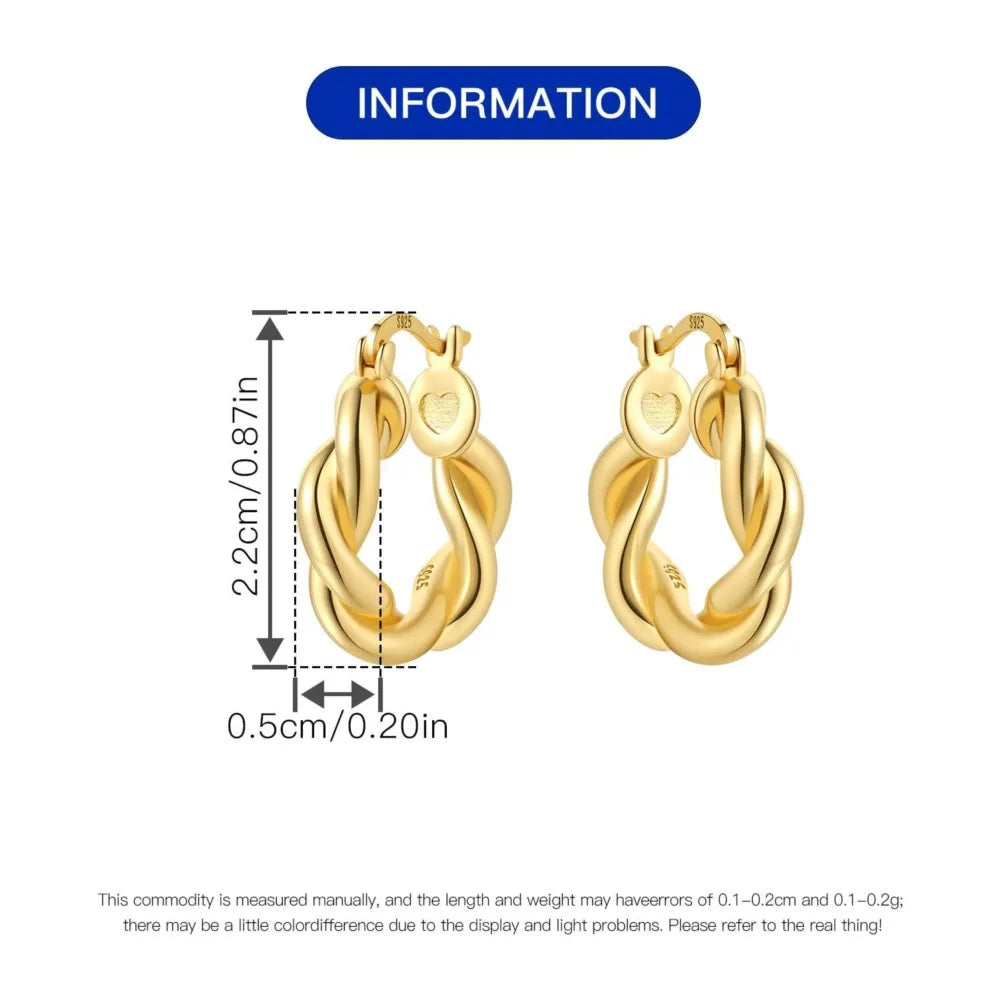 Elegant Gold Hoop Earrings 925 Silver Temperament Women