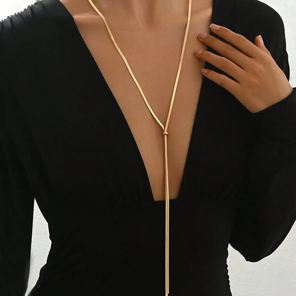 Trendy Flat Snake Chain Necklace Gold Y Shape Women Jewelry