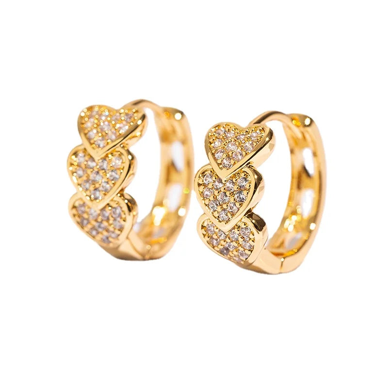 Gold Plated Heart Zircon Hoop Earrings Stainless Steel Trendy Jewelry