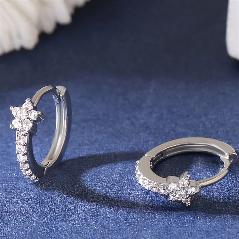 Zircon Star Hoop Earrings Stainless Steel Punk Unisex Rock Jewelry