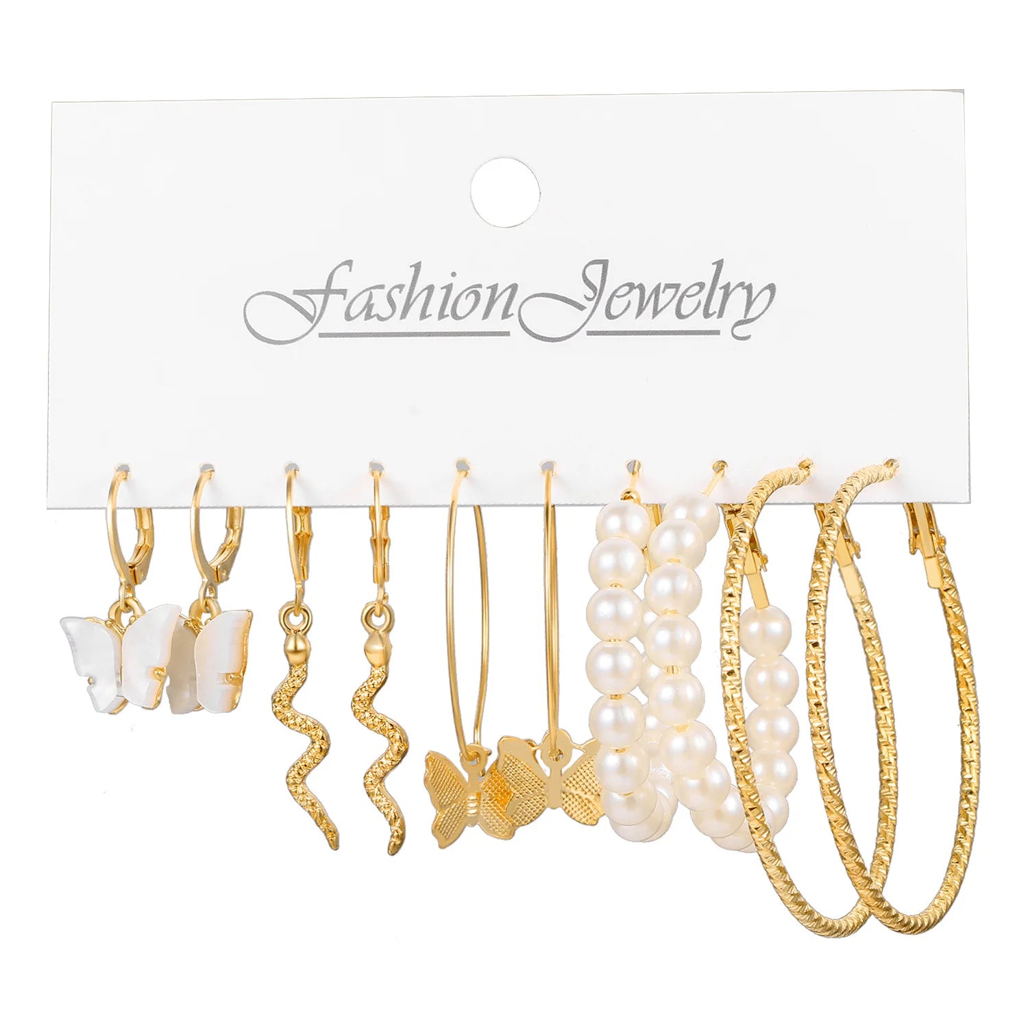 Stylish Boho Earring Set Big Hoops Pearl Square Heart Zircon Design