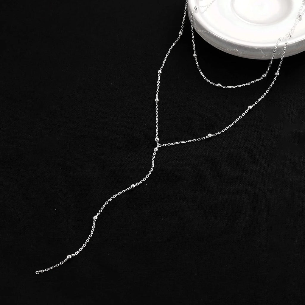 Elegant Y Shape Drop Necklace Gold Plated Layered Beaded Chain