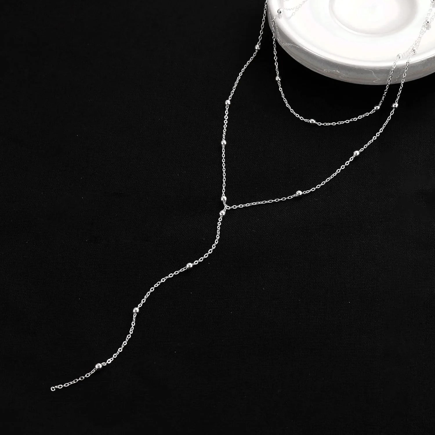 Elegant Y Shape Drop Necklace Gold Plated Layered Beaded Chain