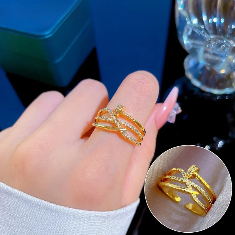 Trendy Gold Couple Ring Zirconia Adjustable Women Ring