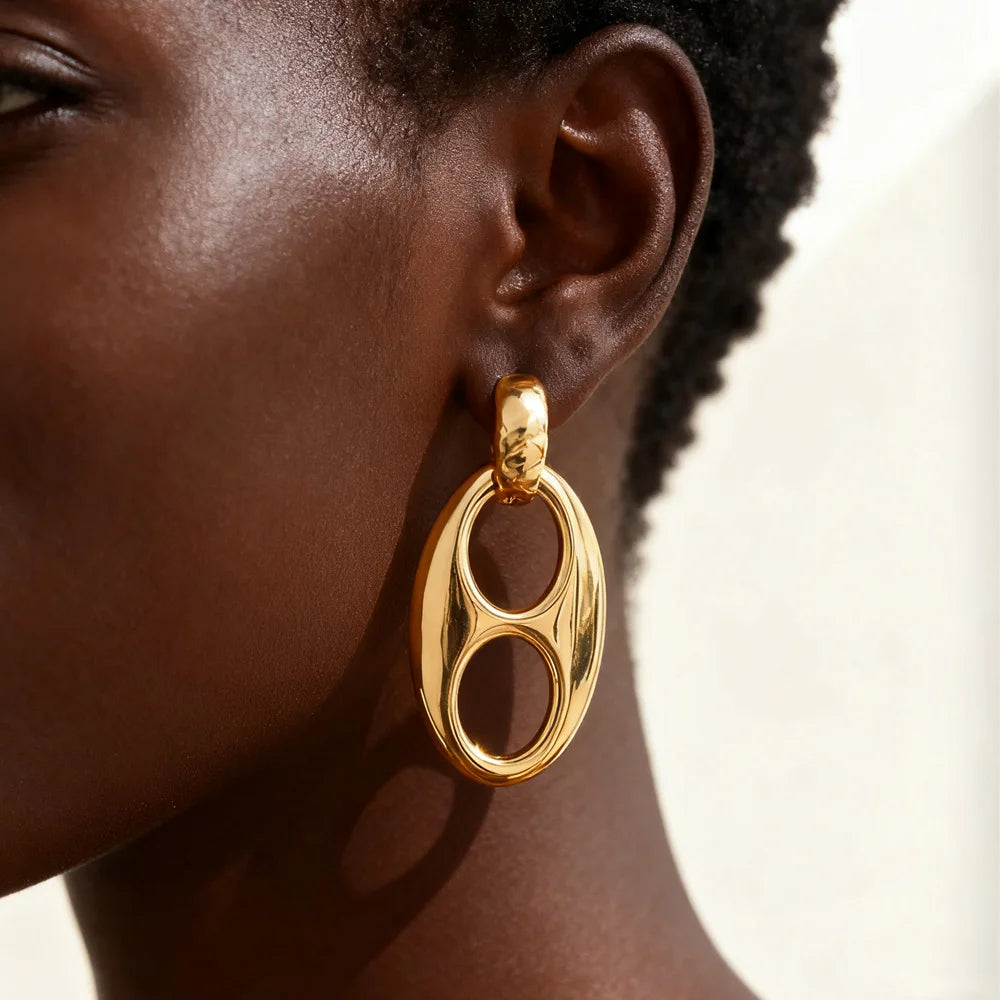 Double Circle Hoop Earrings 14K Gold Stainless Steel Chunky Women