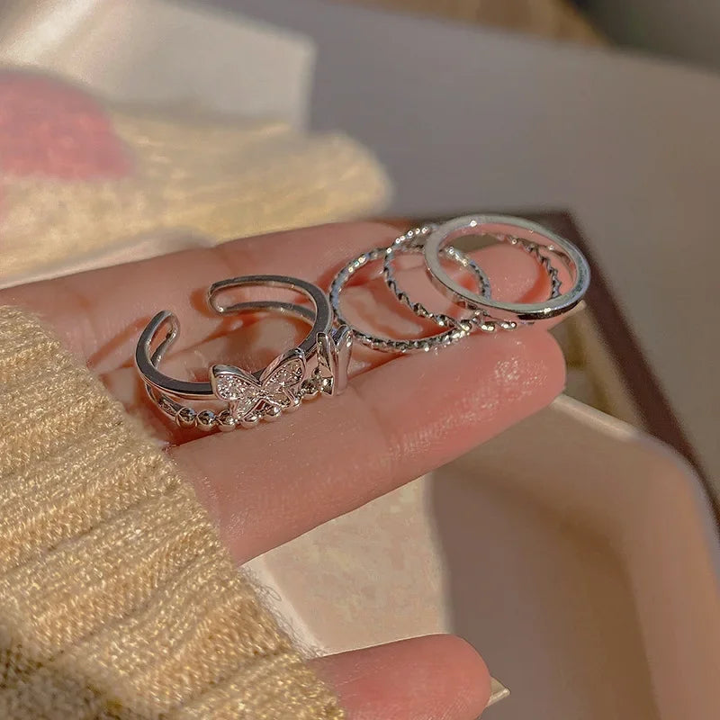 Creative Geometric Leaf Wave Ring Set 11pcs Fashion Knuckle Jewelry