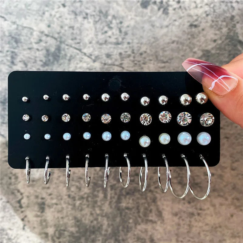 Bohemian Pearl Earrings Set 12 Pairs Geometric Women Jewelry