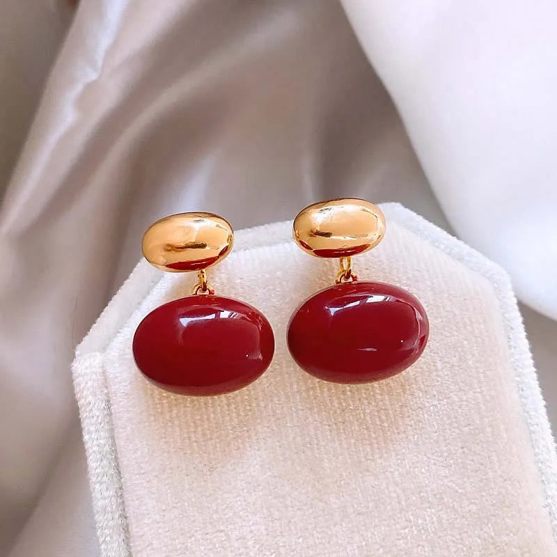 Vintage Enamel Oval Dangle Earrings Coffee Color Two Way Wear