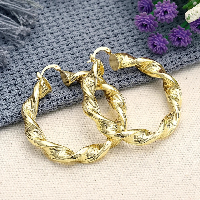 Huitan Gold Hoop Earrings 3 Style Circle Design Luxury Women Jewelry