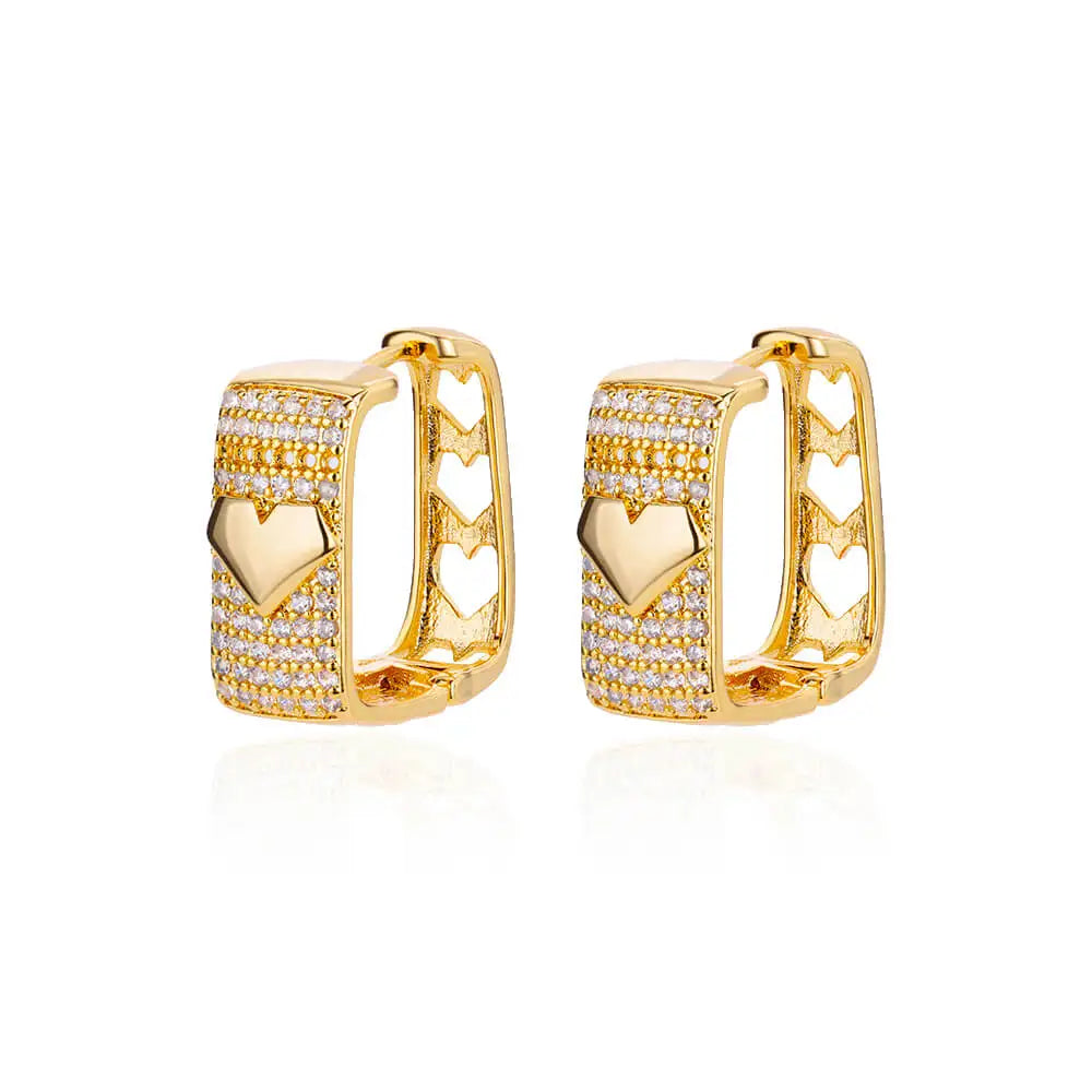 Elegant Zircon Hoop Earrings Circle Square Gold Tone Jewelry