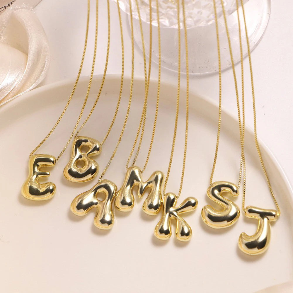 Trendy Bubble Letter Necklace Gold Initial Pendant Women