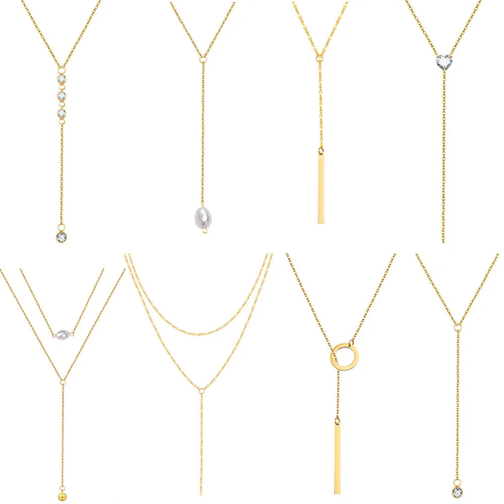 Elegant Y Drop Necklace Bar Pendant Stainless Steel Women