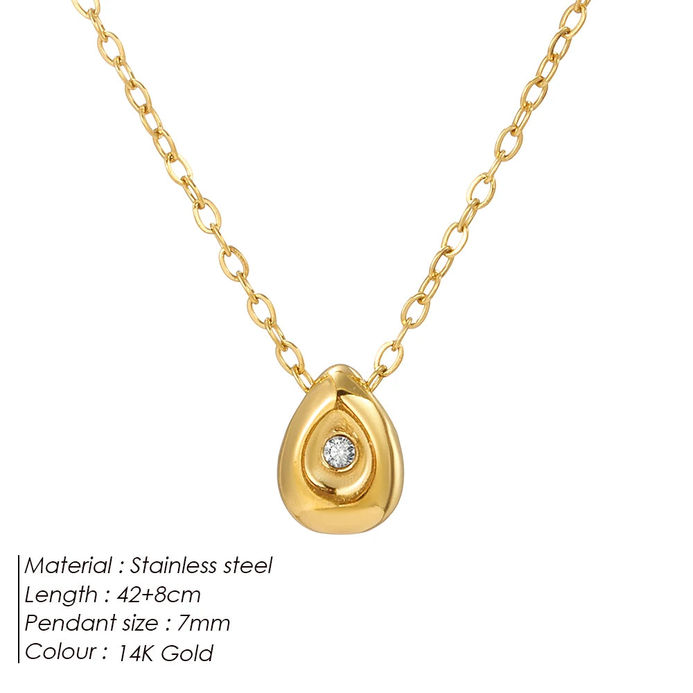 Elegant Water Drop Necklace Gold Plated Stainless Steel Women