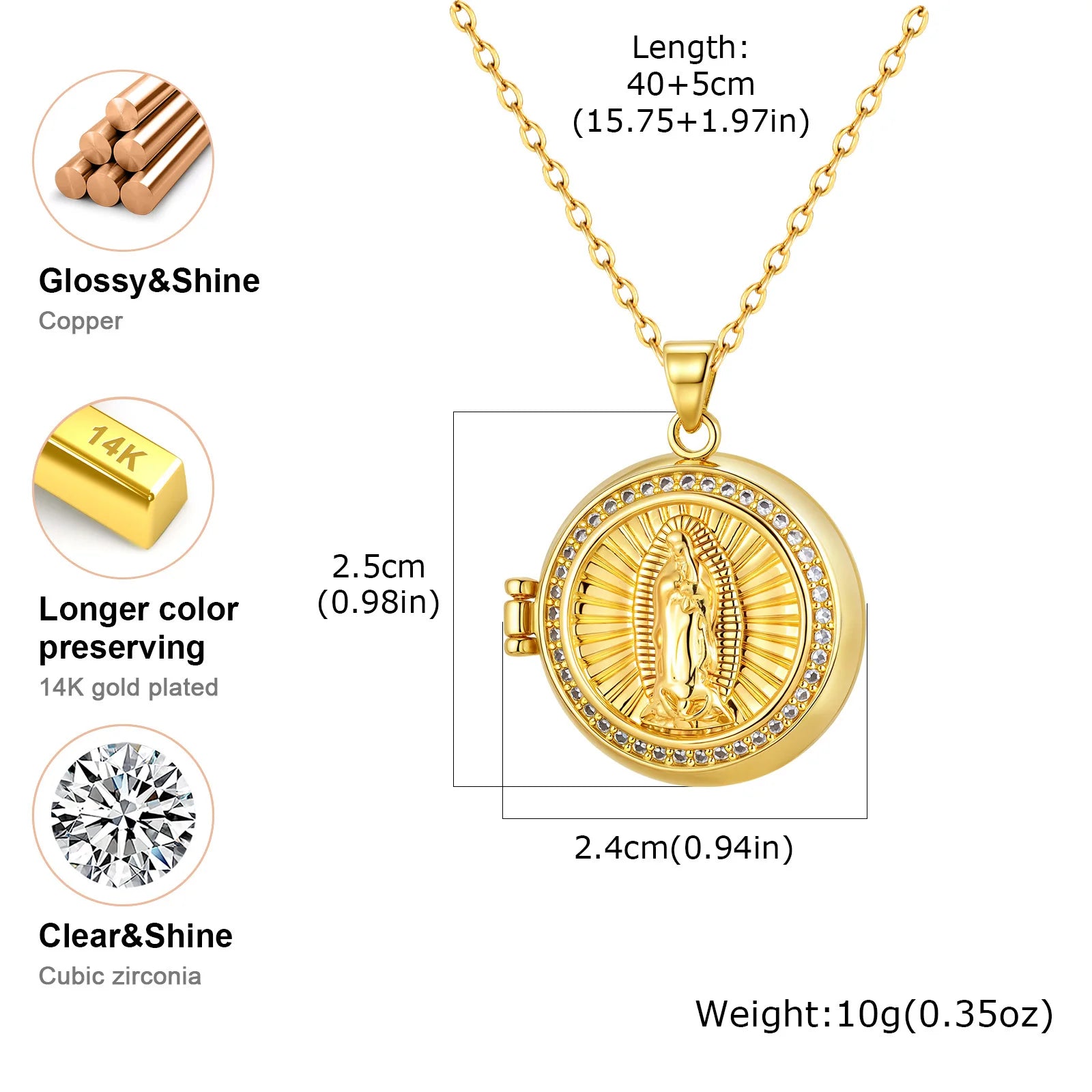 Religious Zircon Necklace Virgin Mary Round Pendant Women