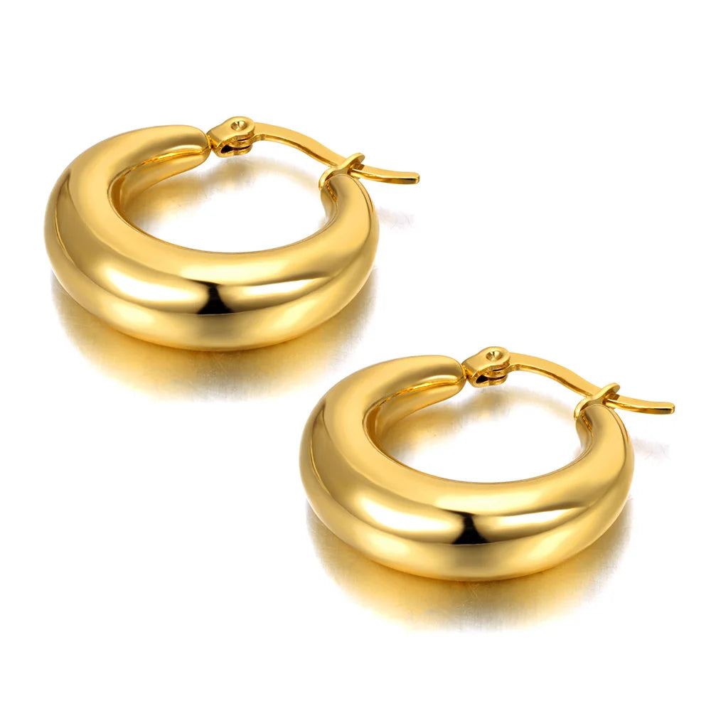 Lokaer Geometric Circle Earrings 14K Gold Stainless Steel Women