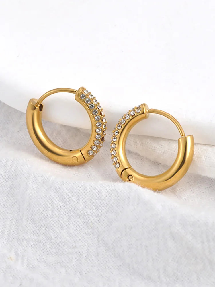 Lokaer Fashion 316L Stainless Steel Rhinestone Hoop Earrings 18K PVD Gold Plated Handmade Daily Jewelry for Women Girls E24216