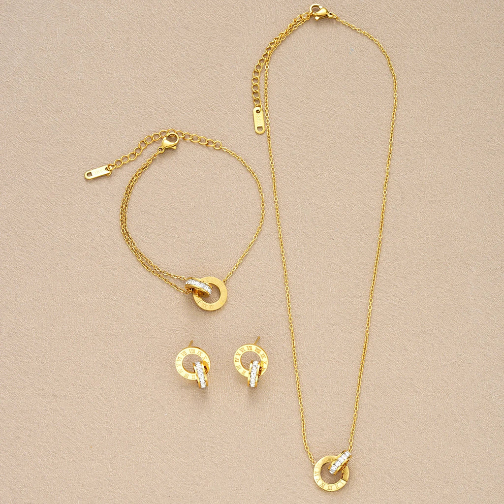 Elegant 4Pcs Jewelry Set Roman Numeral Circle Necklace Bracelet