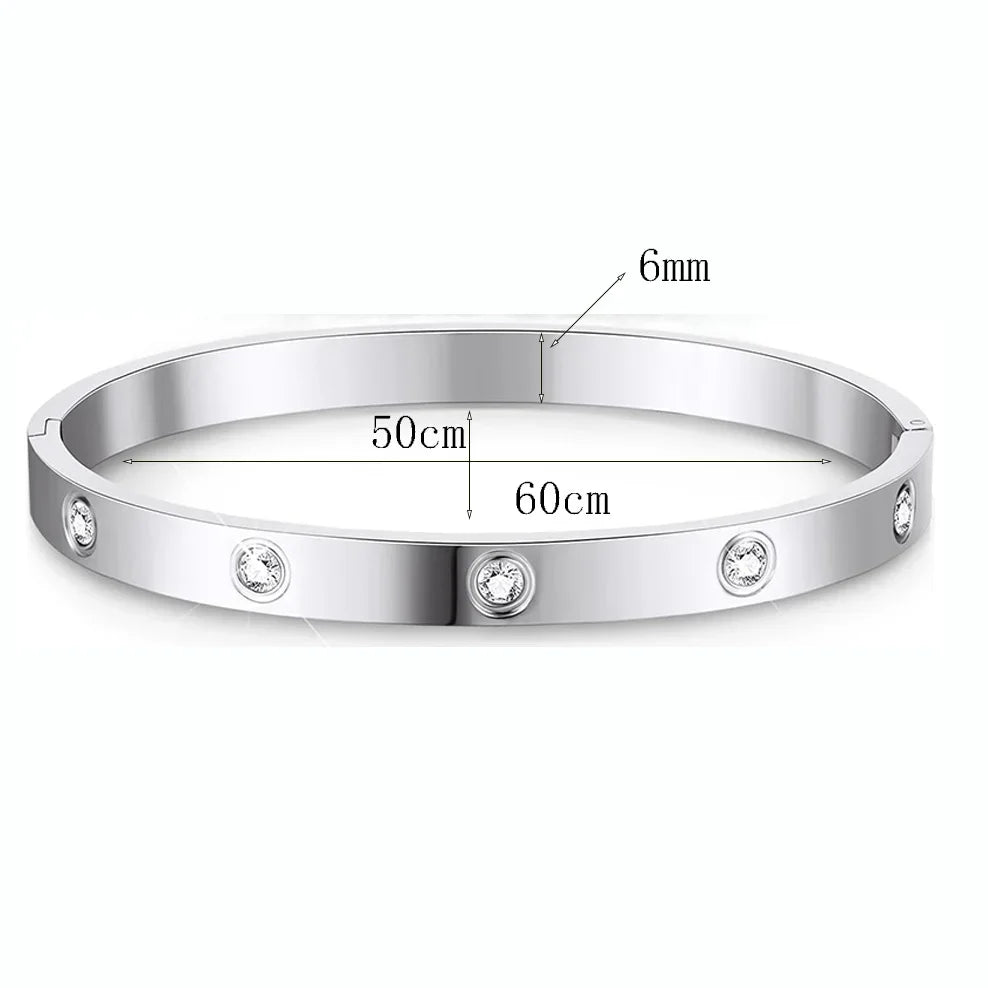 Gold Stainless Steel Tennis Bracelet Matching Bangles Luxury Couple