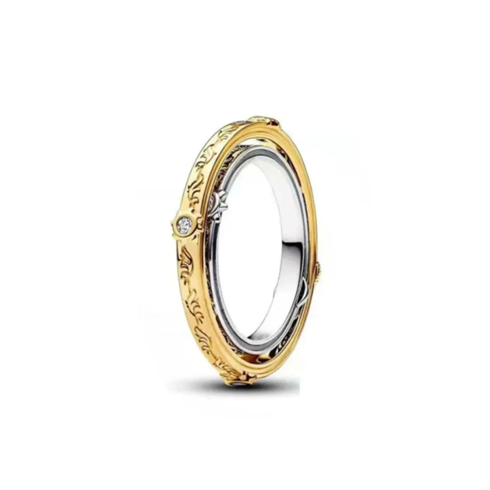 Elegant Gold Ring Sun Heart Bow 925 Silver Women Jewelry