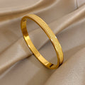 Gold Zircon Geometric Cuff Bracelet Stainless Steel Waterproof Unisex