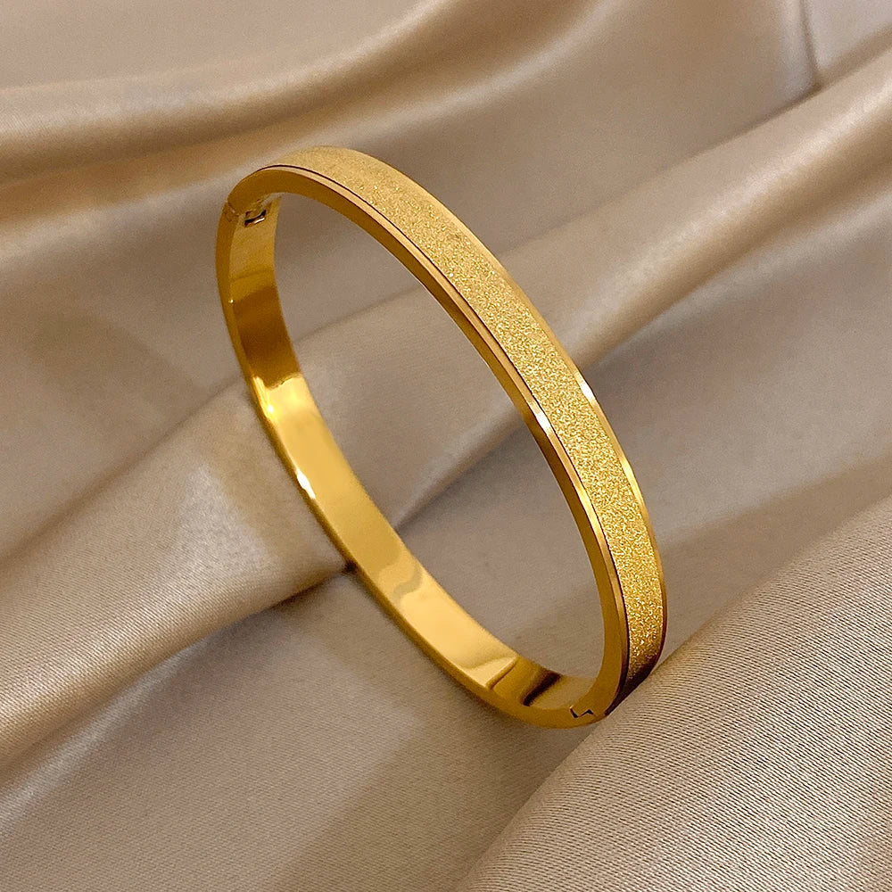 Gold Zircon Geometric Cuff Bracelet Stainless Steel Waterproof Unisex