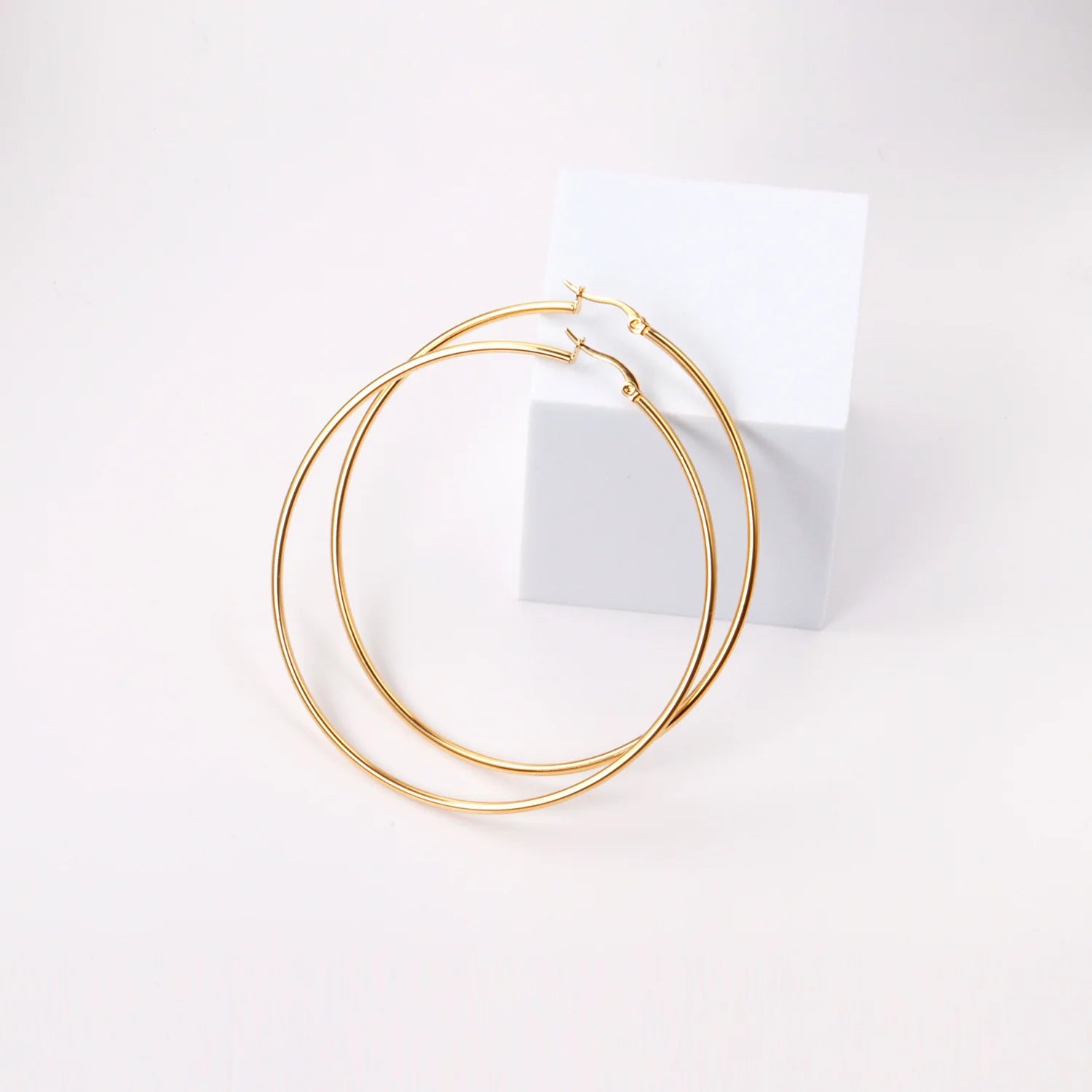 Gold Stainless Steel Hoop Earrings Big Small Circle Unisex Jewelry