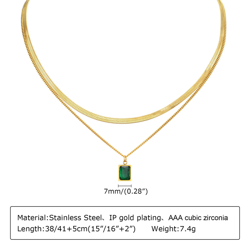 Vintage Green Zircon Necklace Gold Plated Women Jewelry