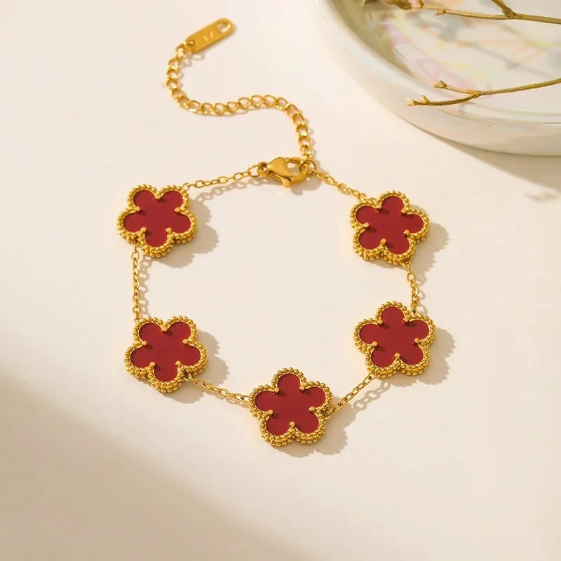Five Leaf Clover Shell Bracelet Stainless Steel Colorful Women Jewelry
