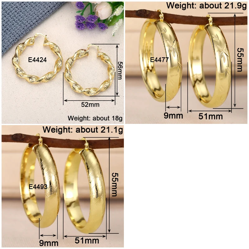 Huitan Gold Hoop Earrings 3 Style Circle Design Luxury Women Jewelry
