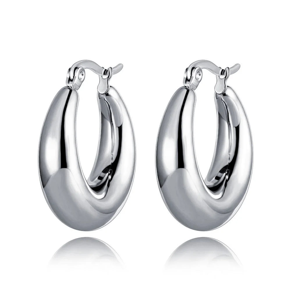 Lokaer Geometric Circle Earrings 14K Gold Stainless Steel Women
