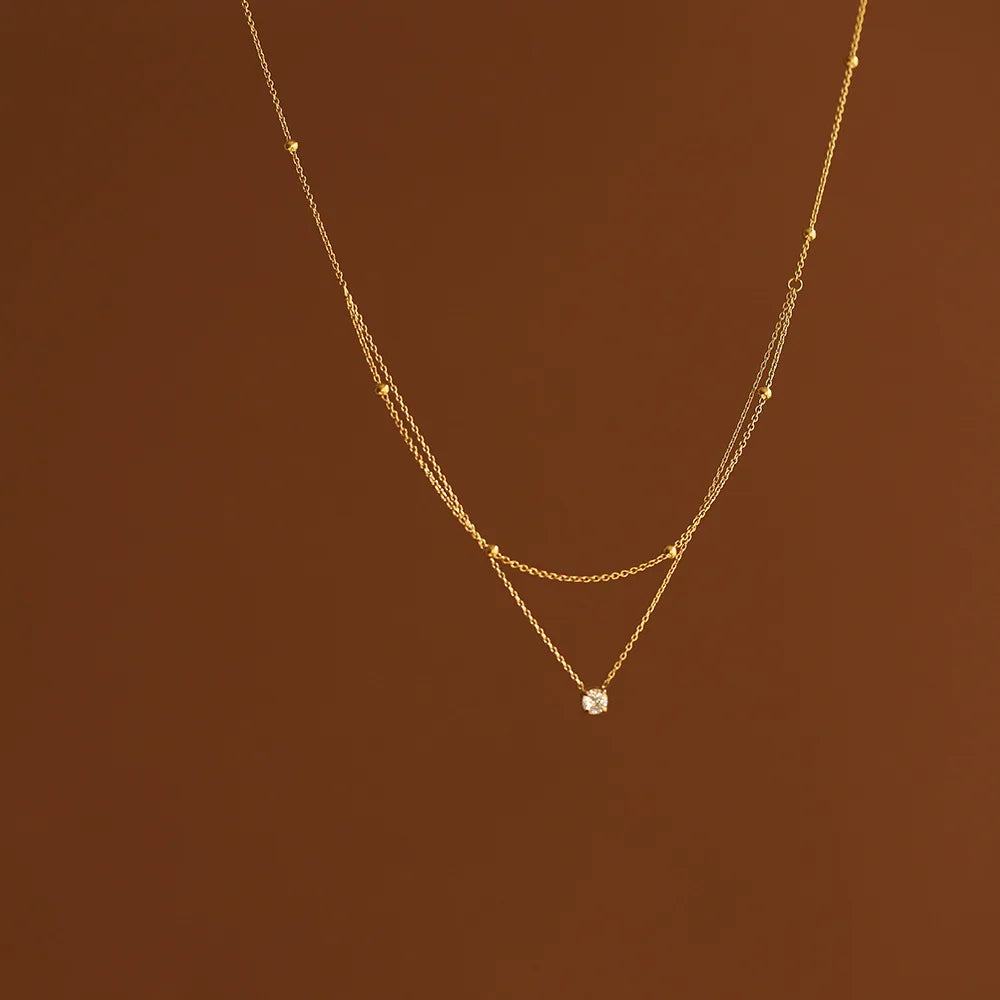 Elegant Zircon Pendant Necklace Double Chain Women Jewelry
