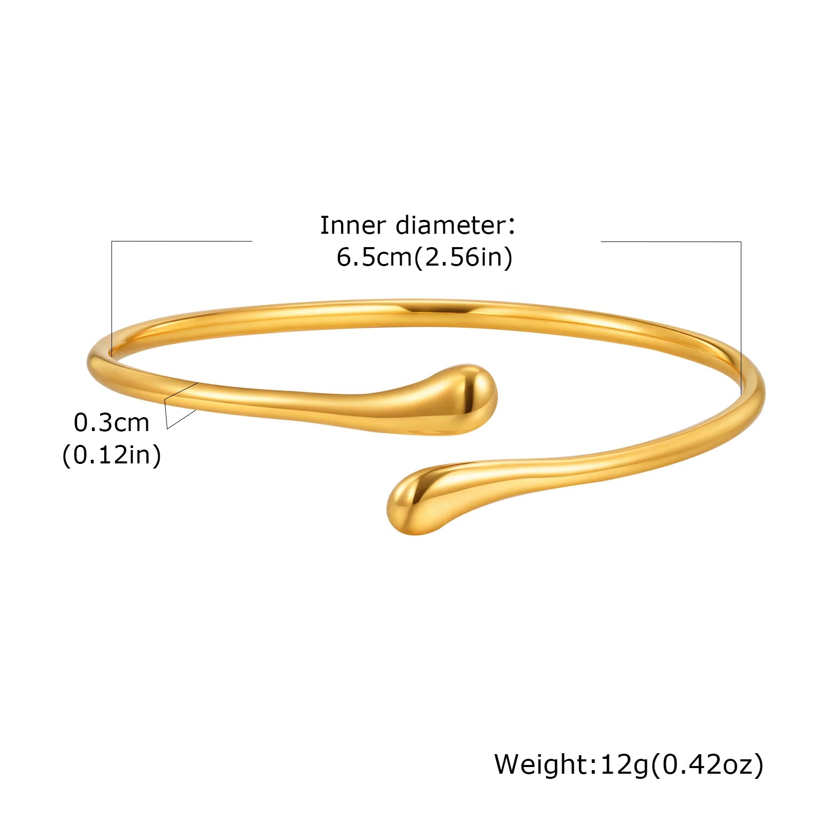 Minimalist Water Drop Open Bangle Bracelet Gold Stainless Steel Women
