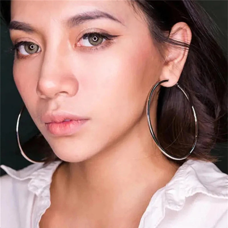 Big Hoop Earrings 30-80mm Stainless Steel Gold Silver Women
