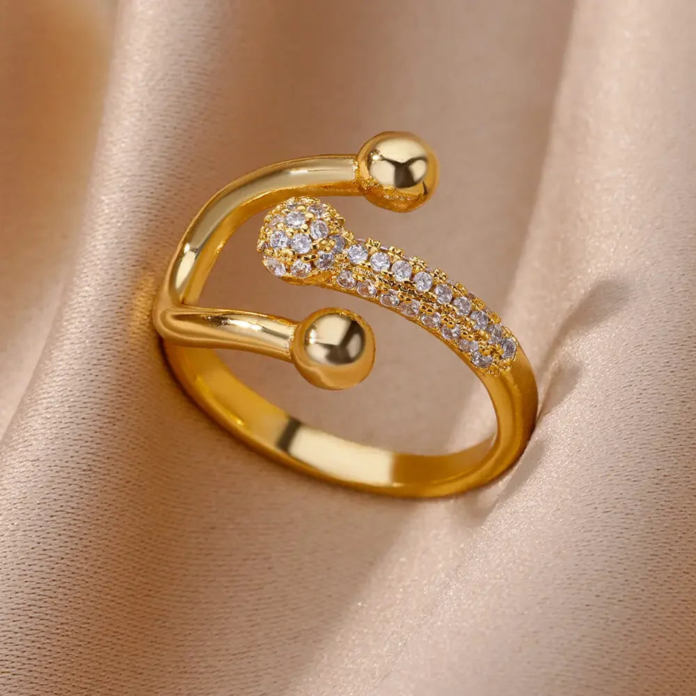 Gold Zircon Double Cross Ring Stainless Steel Luxury Couple Jewelry