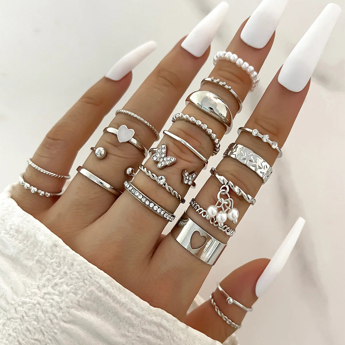Trendy 21Pcs Gold Ring Set Vintage Geometric Hollow Design Women