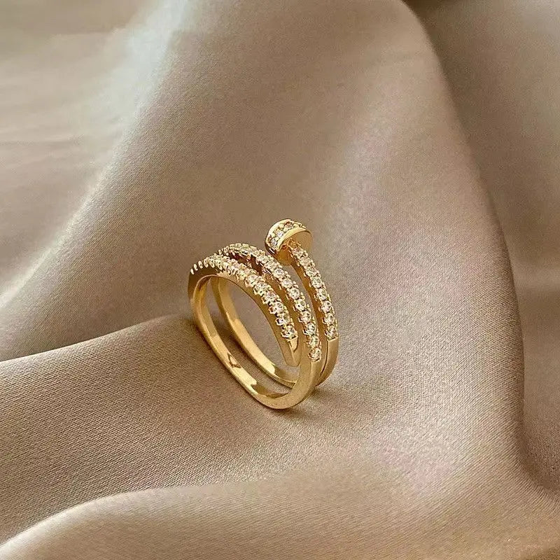 Trendy Gold Layered Ring Zirconia Cold Style Women Jewelry