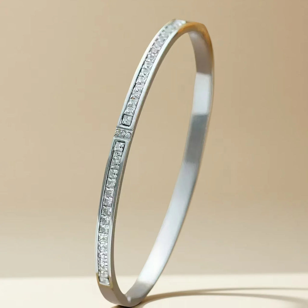 Square Zircon Bracelet Stainless Steel Minimalist Women Jewelry