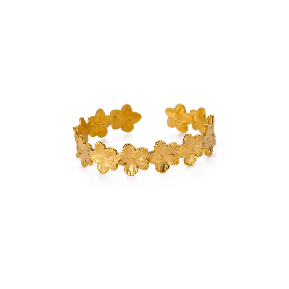 Gold Flower Cuff Bracelet Stainless Steel Floral Bangle for Women