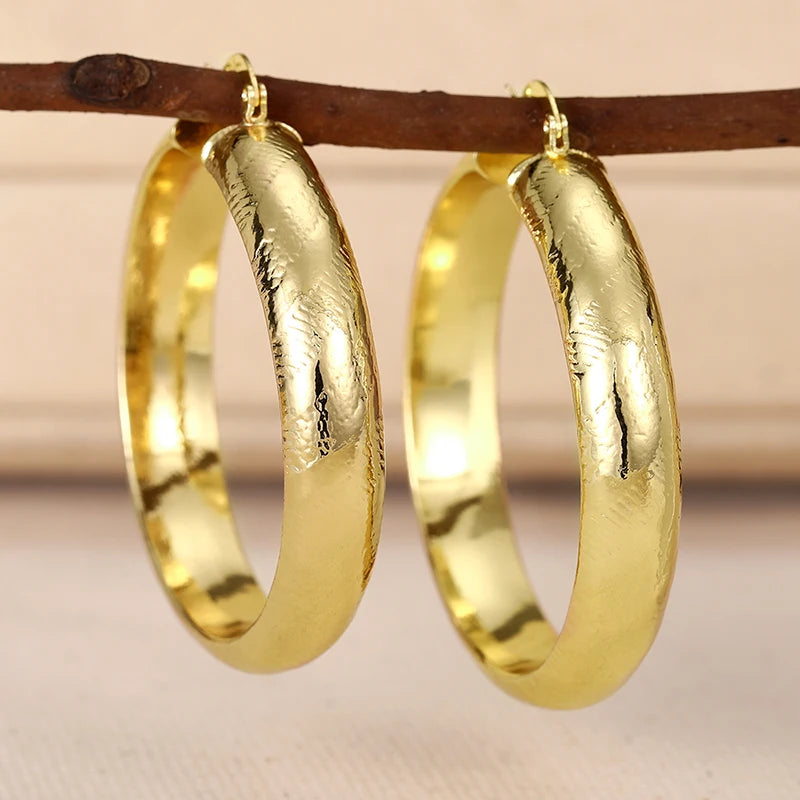 Huitan Gold Hoop Earrings 3 Style Circle Design Luxury Women Jewelry