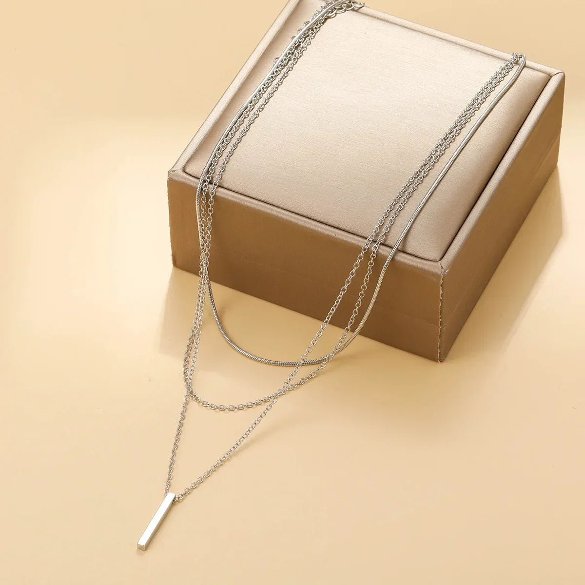 925 Sterling Silver Three Layer Necklace Simple Strip Pendant Women