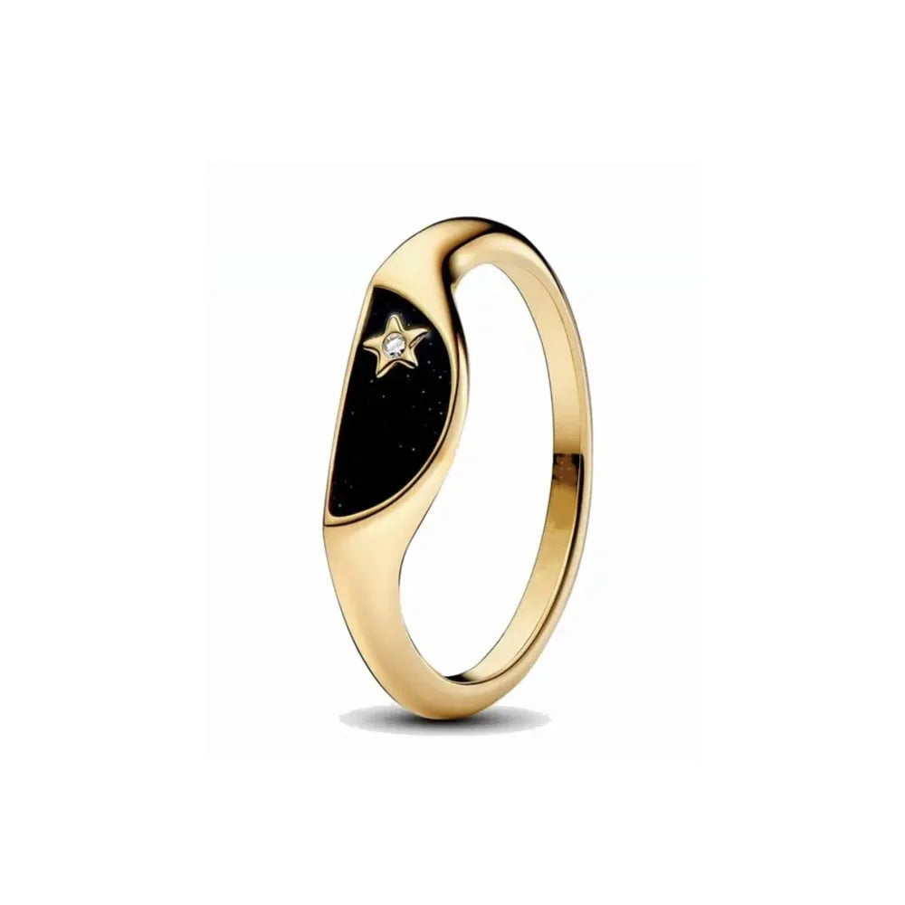 Elegant Gold Ring Sun Heart Bow 925 Silver Women Jewelry