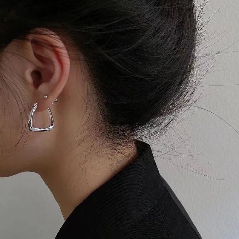 Gold Geometric U-Shaped Twisted Square Hoop Earrings for Women Trendy