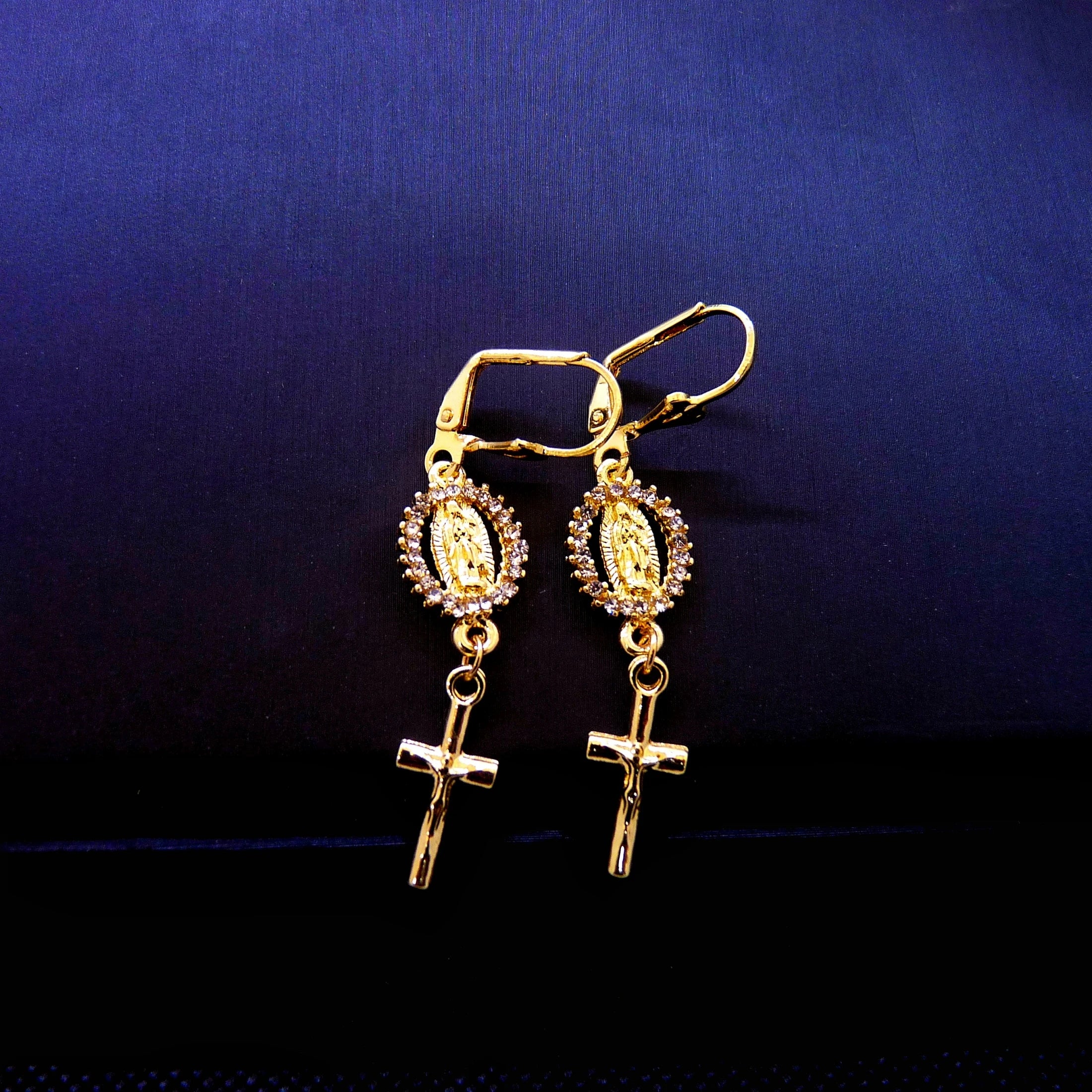 Virgin Mary Cross Rhinestone Earrings Elegant Religious Women