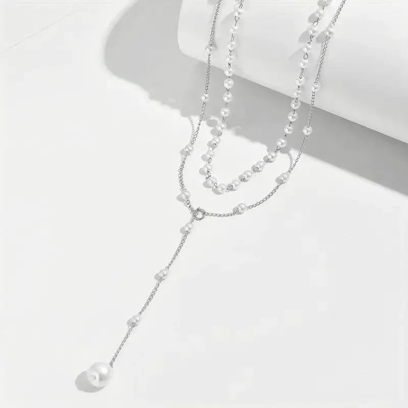 Elegant Double Layer Imitation Pearl Necklace Summer Beach Style