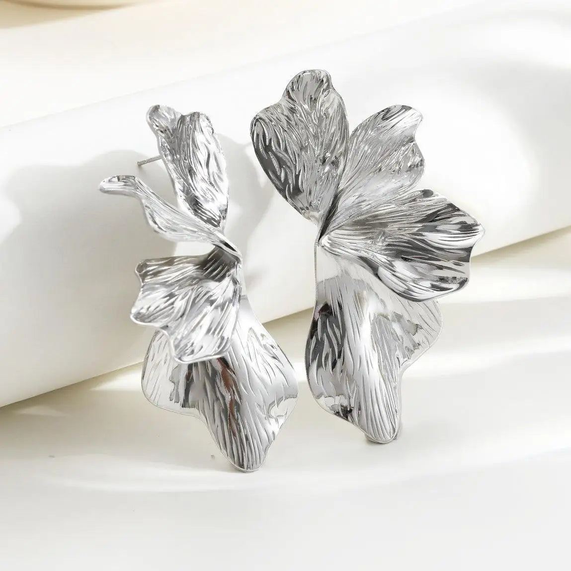 Gold Double Layer Flower Dangle Earrings Stainless Steel Vintage