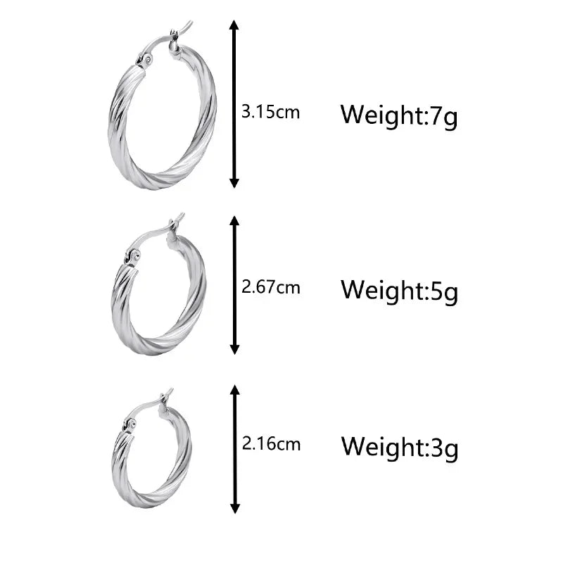3 Pairs Twist Hoop Earrings Stainless Steel Waterproof Huggie Women